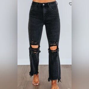 High-Rise Distressed Black Women’s Jeans